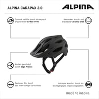 ALPINA Carapax 2.0 könnyű kerékpáros sisak felnőtteknek, légáramlás és antibakteriális párnázattal - 52-57cm, black matte 6