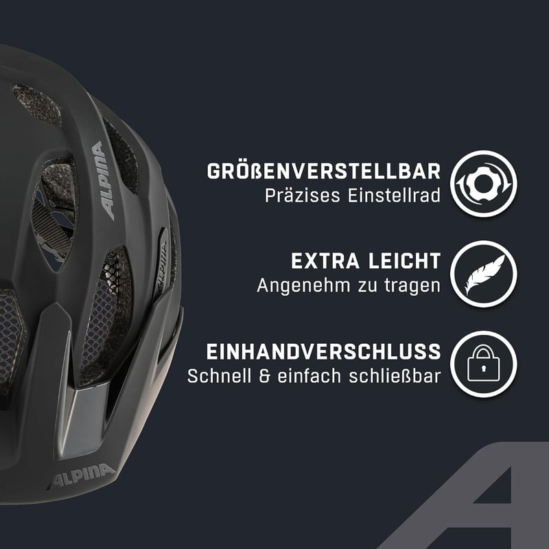 ALPINA Carapax 2.0 könnyű kerékpáros sisak felnőtteknek, légáramlás és antibakteriális párnázattal - 52-57cm, black matte