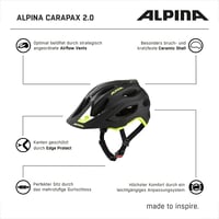 Cyklistická prilba ALPINA Carapax 2.0 MTB, čierno-neónovo žltá matná, 57-62 cm, so sieťkou proti hmyzu a antibakteriálnou výstelkou, pre dospelých 8