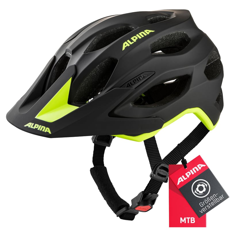 Cyklistická prilba ALPINA Carapax 2.0 MTB, čierno-neónovo žltá matná, 57-62 cm, so sieťkou proti hmyzu a antibakteriálnou výstelkou, pre dospelých