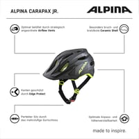 Alpina Carapax Junior gyermek kerékpáros sisak petrol matt - 51-56 cm, Black-Neon-Yellow 6