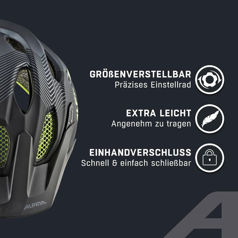 Alpina Carapax Junior gyermek kerékpáros sisak petrol matt - 51-56 cm, Black-Neon-Yellow