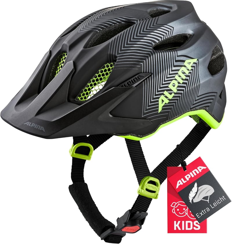 Alpina Carapax Junior gyermek kerékpáros sisak petrol matt - 51-56 cm, Black-Neon-Yellow