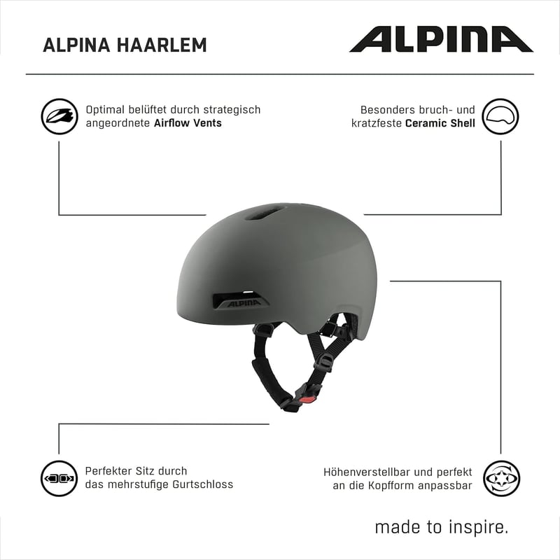 ALPINA Haarlem Városi Kerékpáros Sisak Felnőtteknek Könnyű Állítható - 52-57 cm, Coffee-Grey Matte