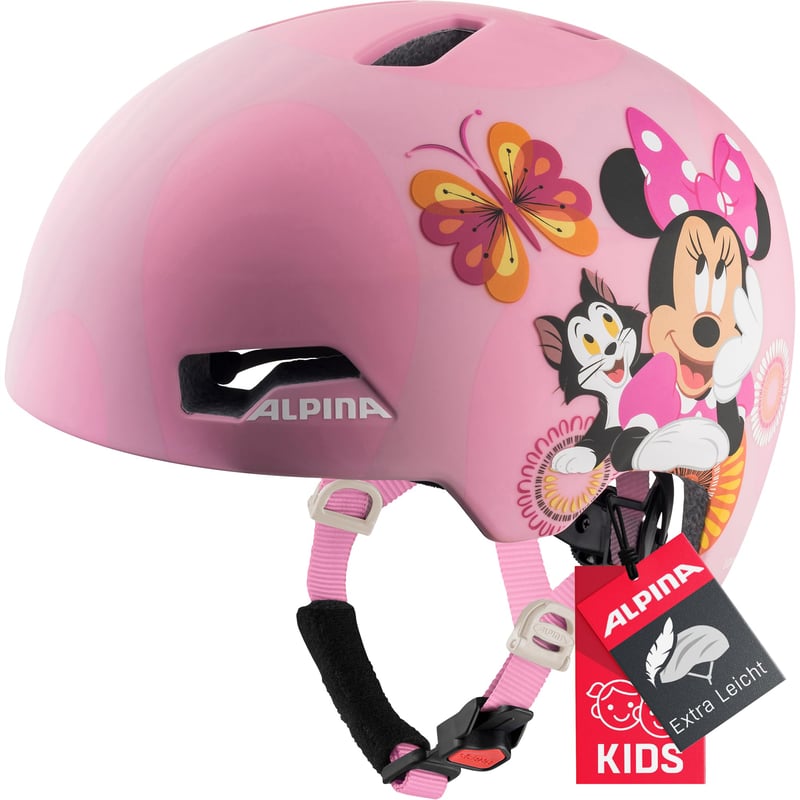 Detská cyklistická prilba ALPINA Hackney s motívom Minnie Mouse, veľkosť S (47-51 cm), ľahká a odolná proti nárazu, s integrovaným LED svetlom, optimálne vetranie