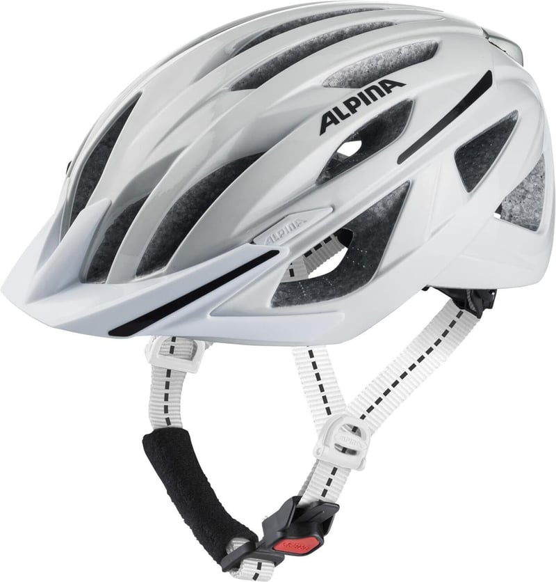 Cyklistická prilba ALPINA HAGA, lesklá biela, veľkosť M (51-56 cm), s integrovaným LED svetlom a systémom Ergo Flex, pre mužov aj ženy