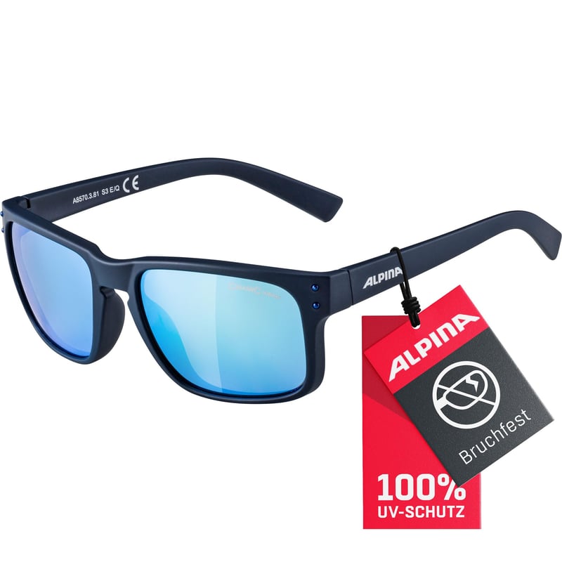 Ochelari de soare ALPINA KOSMIC - Lentile oglindă și rezistente la spargere, protecție UV-A, B și C, albastru închis mat, pentru utilizare zilnică și outdoor