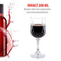 Súprava plastových pohárov na víno alpina 6 ks – 200 ml poháre z plastu s kryštálovým efektom – Opakovane použiteľné – Na nealkoholické nápoje, červené a biele víno – Ručné umývanie 5