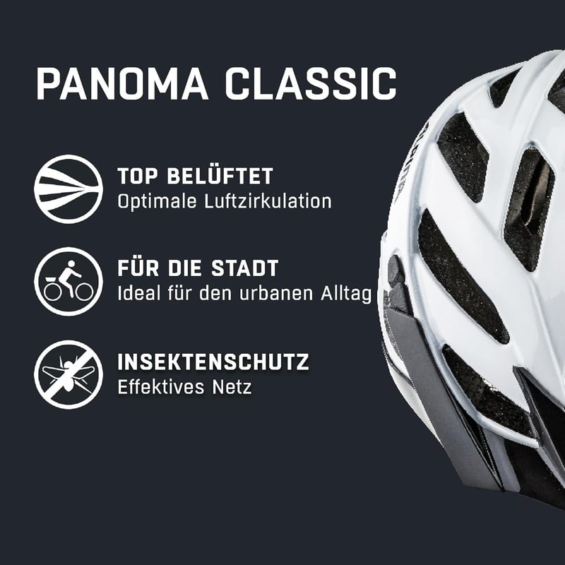 ALPINA PANOMA Classic könnyű kerékpáros sisak szellőzéssel LED fénnyel - 56-59 cm, White gloss, Gen 2