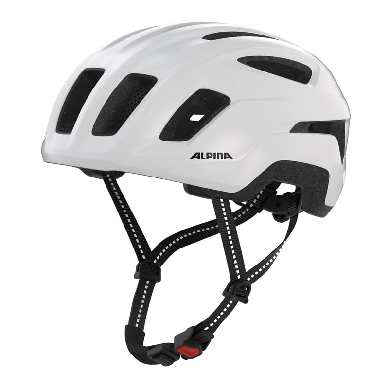 Mestská cyklistická prilba ALPINA Paranus so zadným LED svetlom, lesklá biela, 52-56 cm, ľahká vnútorná škrupina Hi-EPS, odvetrávanie, sieťka proti hmyzu