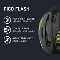 Detská cyklistická prilba ALPINA PICO Flash so zabudovaným svetlom a sieťkou proti hmyzu, čierna-neónová lesklá, 50 – 55 cm 2
