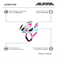 Detská cyklistická prilba Alpina PICO, perleťovo biela s motýlikmi, 50-55 cm, odvetraná, priedušná a ľahká prilba pre deti 8