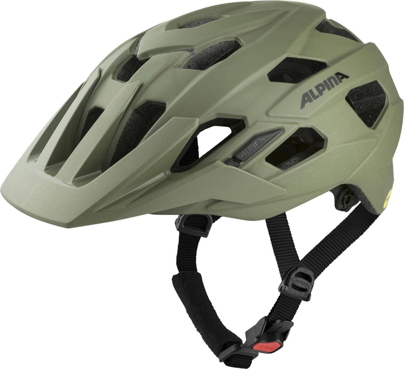 Cyklistická prilba ALPINA Plose MIPS na MTB a enduro, s antibakteriálnym polstrovaním, olivová matná, obvod hlavy 52-57 cm