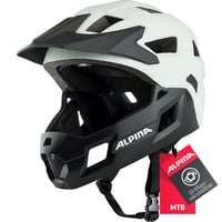 Detská celotvárová cyklistická prilba ALPINA Rupi – matná off-white, 50-55 cm, odnímateľný chránič čeľuste, nastaviteľný strih, horská cyklistika pre začiatočníkov 1