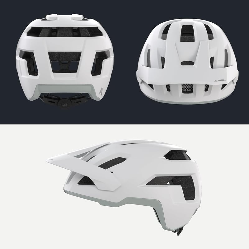 Cască de ciclism ALPINA Taunus cu ventilație, plasă pentru insecte și suport pentru ochelari - M (55-59 cm), alb-gri mat