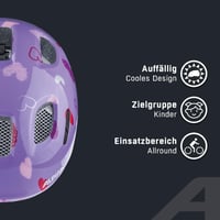 Detská cyklistická prilba ALPINA Ximo 2, Purple Hearts Gloss, 49 – 54 cm, ľahká a nerozbitná, s voliteľným LED svetlom 3