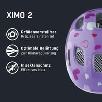 Detská cyklistická prilba ALPINA Ximo 2, Purple Hearts Gloss, 49 – 54 cm, ľahká a nerozbitná, s voliteľným LED svetlom 2