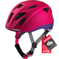 Detská cyklistická prilba ALPINA Ximo L.E., matná tmavoružová-fialová, obvod hlavy 45-49 cm, s voliteľným LED svetlom, ľahká a odolná proti rozbitiu 1
