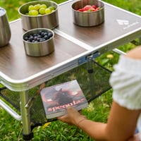 ALPINEZ Kempingový stôl 60x40 cm Skladací Výškovo nastaviteľný Hnedý | Vonkajší piknikový stôl Balkónový grilovací stôl Kompaktný Ľahký 7