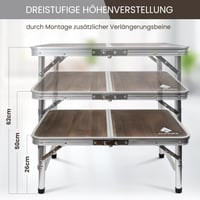 ALPINEZ Kempingový stôl 60x40 cm Skladací Výškovo nastaviteľný Hnedý | Vonkajší piknikový stôl Balkónový grilovací stôl Kompaktný Ľahký 3