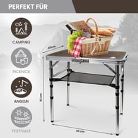 ALPINEZ Kempingový stôl 60x40 cm Skladací Výškovo nastaviteľný Hnedý | Vonkajší piknikový stôl Balkónový grilovací stôl Kompaktný Ľahký 5