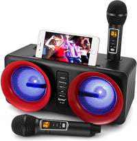 ALPOWL Hordozható Karaoke Gép 2 Mikrofonnal, Színes LED Fényekkel, PA Hangszóró Rendszer Buli Party Esküvő Piknik - Fekete 1