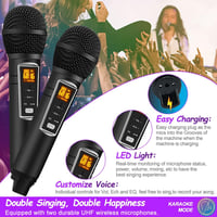 ALPOWL Hordozható Karaoke Gép 2 Mikrofonnal, Színes LED Fényekkel, PA Hangszóró Rendszer Buli Party Esküvő Piknik - Fekete 3