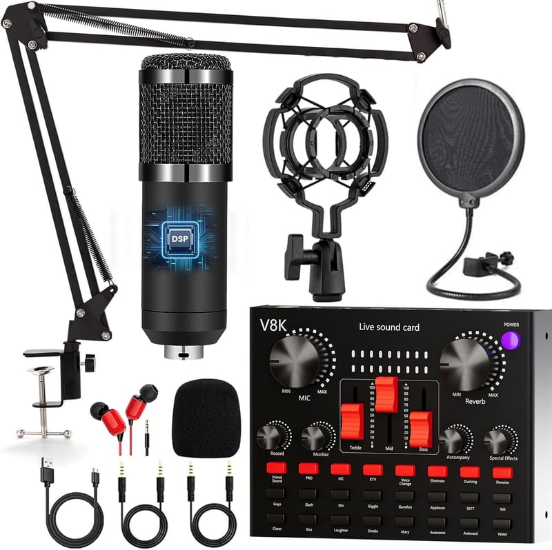 ALPOWL Podcast Mikrofon Szett Cardioid BM800 Mixer Streaming Gamer