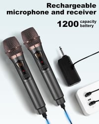 ALPOWL Vezeték Nélküli Mikrofon Szett, Dupla Kézi Mikrofon Rendszer Karaoke Énekléshez, Újratölthető Vevőegység Fekete 8
