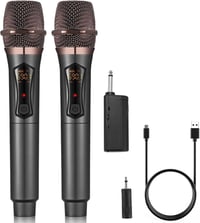 ALPOWL Vezeték Nélküli Mikrofon Szett, Dupla Kézi Mikrofon Rendszer Karaoke Énekléshez, Újratölthető Vevőegység Fekete 1