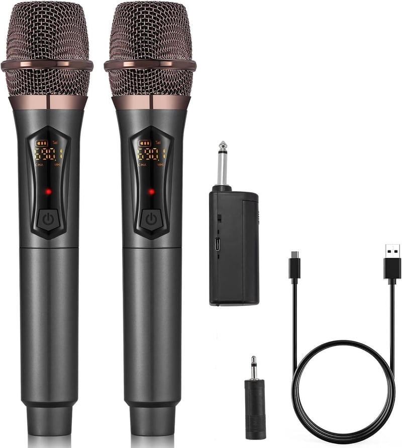 ALPOWL Vezeték Nélküli Mikrofon Szett, Dupla Kézi Mikrofon Rendszer Karaoke Énekléshez, Újratölthető Vevőegység Fekete