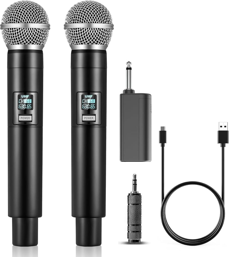 ALPOWL Vezeték Nélküli Mikrofon Szett, UHF Dupla Kézi Mikrofon Újratölthető Vevővel, 40 Óra Üzemidő, 60m Hatótáv, Karaoke Esküvő Templom