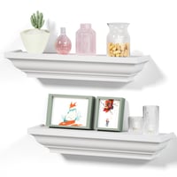 Set 2 Rafturi de Perete Flotante Alsonerbay, Alb, Lemn de Paulownia, cu Șuruburi Ascunse, pentru Bucătărie, Dormitor, Baie 1