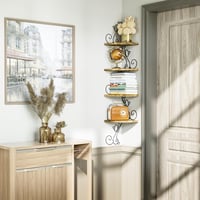 Alsonerbay Sarok Polc Fali Tároló Vintage Tömör Fa Macska Forma Lebegő Polc 4 Szintes Barna Nappali Hálószoba Konyha 3