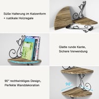 Alsonerbay Sarok Polc Fali Tároló Vintage Tömör Fa Macska Forma Lebegő Polc 4 Szintes Barna Nappali Hálószoba Konyha 7