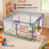 Altaudia dječja ogradica 120x120 cm siva s podlogom za igru, 50 loptica, torbom i prozračnom mrežicom – igralište za bebe 2
