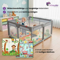 Altaudia dječja ogradica 120x120 cm siva s podlogom za igru, 50 loptica, torbom i prozračnom mrežicom – igralište za bebe 5