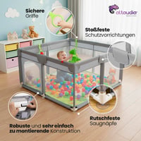 Altaudia dječja ogradica 120x120 cm siva s podlogom za igru, 50 loptica, torbom i prozračnom mrežicom – igralište za bebe 4