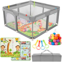 Altaudia dječja ogradica 120x120 cm siva s podlogom za igru, 50 loptica, torbom i prozračnom mrežicom – igralište za bebe 1