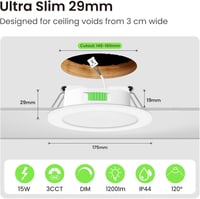 ALUSSO 15W LED Beépíthető Spotlámpa 1200 Lumen, Dimmelhető, 3 Színhőmérséklet, IP44 2