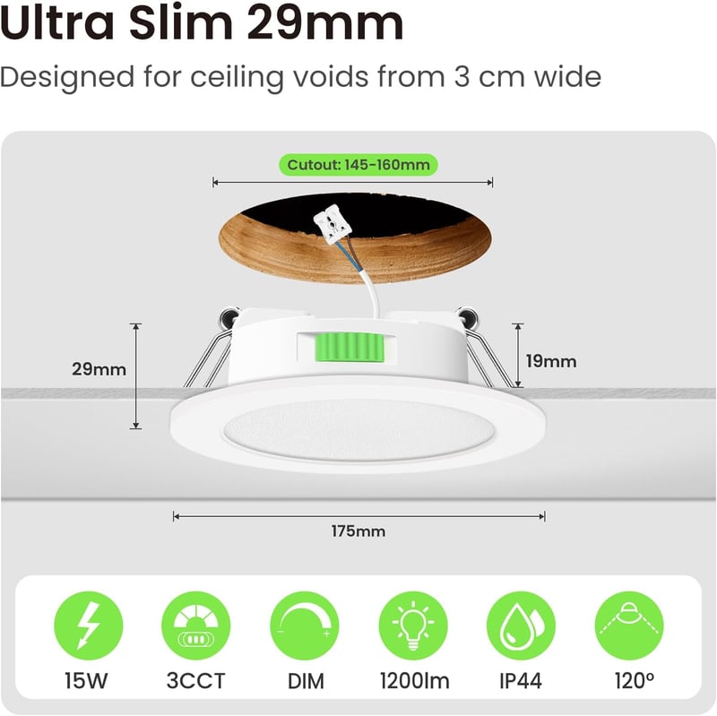 ALUSSO 15W LED Beépíthető Spotlámpa 1200 Lumen, Dimmelhető, 3 Színhőmérséklet, IP44