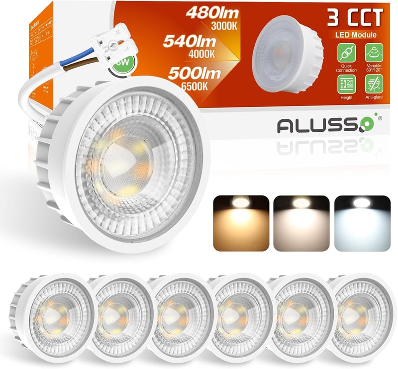 ALUSSO 6W LED Modul, Lapos GU10 és MR16 Helyettesítő, 3000K/4000K/6500K Állítható Színhőmérséklet, IP44 Vízálló Süllyesztett Spotlámpa, 6db