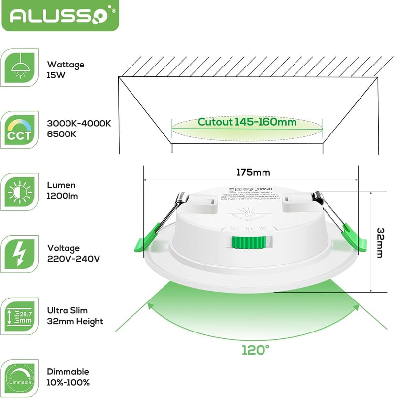 ALUSSO LED Beépíthető Spotlámpa 15W Dimmelhető Meleg/Semleges/Hideg Fehér 6db