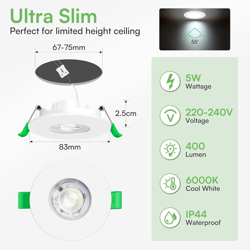 ALUSSO LED Beépíthető Spotlámpa 5W 230V Hideg Fehér 6000K IP44 Vízálló
