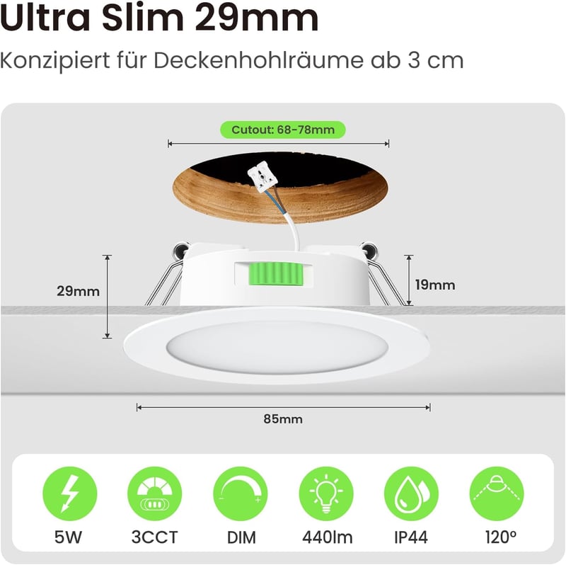 ALUSSO LED Beépíthető Spotlámpa 5W 460 Lumen Dimmelhető 3 Színhőmérséklet