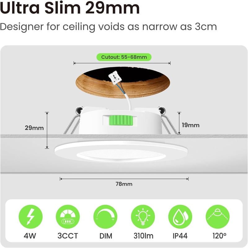ALUSSO LED Beépíthető Spotlámpa 68mm Dimmelhető 4W IP44 Fürdőszoba