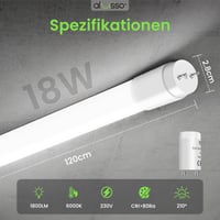 Alusso LED žiarivka 120 cm 18W T8 6000K studená biela, balenie 10 ks, pätica G13, 1800LM, uhol vyžarovania 210°, pre kancelárie, garáže, sklady 2