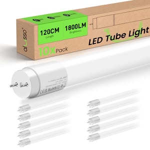 Alusso LED cijev 120 cm 18W T8 6000K hladno bijela, paket od 10 komada, G13 grlo, 1800LM, kut snopa 210°, za ured, garažu, skladište