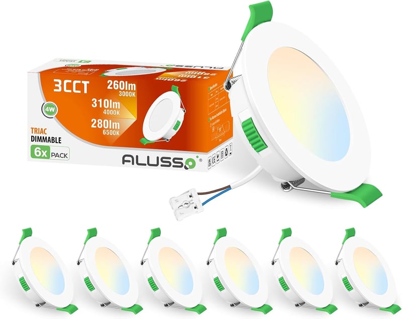ALUSSO LED Süllyesztett Spotlámpa Szett, 230V, 4W, Szabályozható, Ultra Lapos, 310Lm, IP44, 3 Színhőmérséklet, Fürdőszobába, Nappaliba, 6db