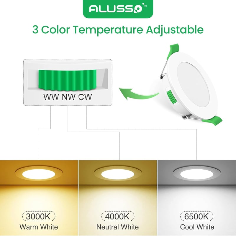 ALUSSO LED Süllyesztett Spotlámpa Szett, 230V, 4W, Szabályozható, Ultra Lapos, 310Lm, IP44, 3 Színhőmérséklet, Fürdőszobába, Nappaliba, 6db